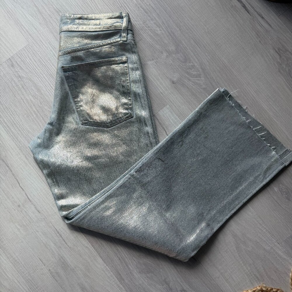 ZARA Gold Metallic Foil High Rise Straight Leg Jeans US 4 EU 36 Ref 6045/217